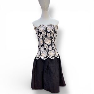 Gunne Sax Black and White Strapless Dress